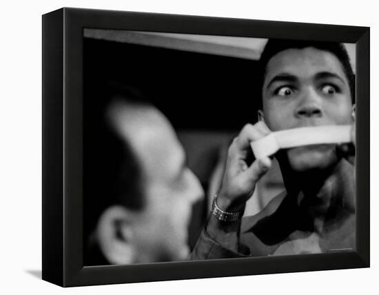 Heavyweight Contender Cassius Clay, Getting His Mouth Taped by Trainer Angelo Dundee-George Silk-Framed Premier Image Canvas