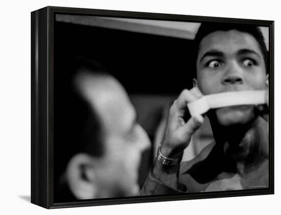 Heavyweight Contender Cassius Clay, Getting His Mouth Taped by Trainer Angelo Dundee-George Silk-Framed Premier Image Canvas