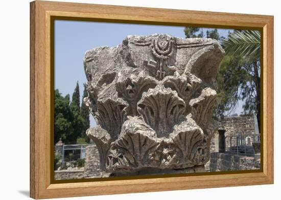 Hebrew Menorah Carved into Stone Capital in Roman Town of Capernaum-Hal Beral-Framed Premier Image Canvas