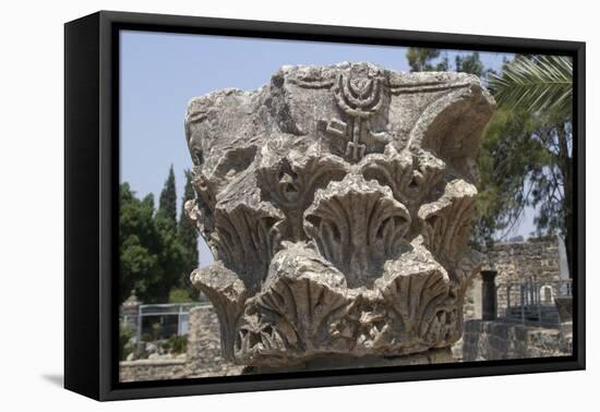 Hebrew Menorah Carved into Stone Capital in Roman Town of Capernaum-Hal Beral-Framed Premier Image Canvas