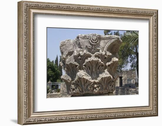 Hebrew Menorah Carved into Stone Capital in Roman Town of Capernaum-Hal Beral-Framed Photographic Print