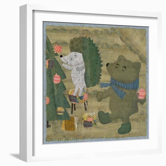 Hedgehog and Bear Dress up Christmas Tree-Dmitriip-Framed Premium Giclee Print