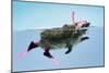 Hedgehog Swimming in Mask Snorkel and Flippers-null-Mounted Photographic Print