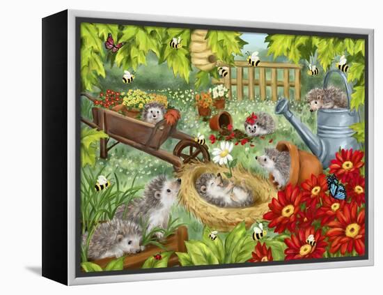 Hedgehogs Playing in Garden-MAKIKO-Framed Premier Image Canvas