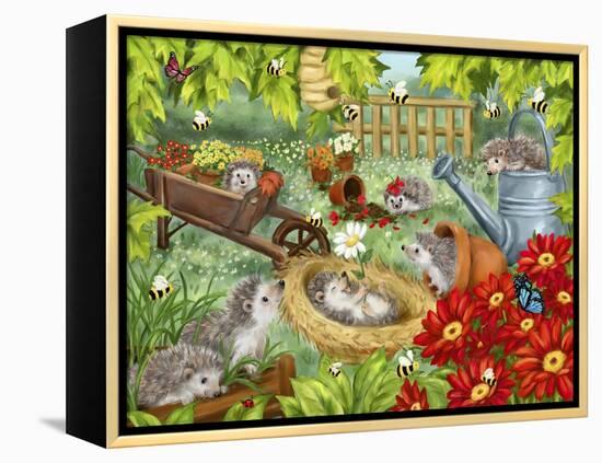 Hedgehogs Playing in Garden-MAKIKO-Framed Premier Image Canvas