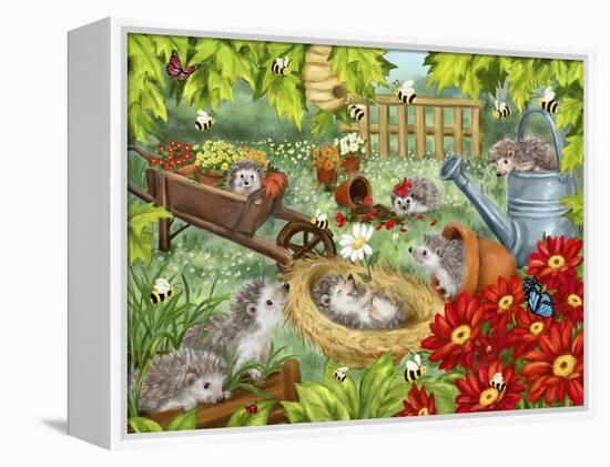 Hedgehogs Playing in Garden-MAKIKO-Framed Premier Image Canvas