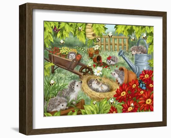 Hedgehogs Playing in Garden-MAKIKO-Framed Giclee Print