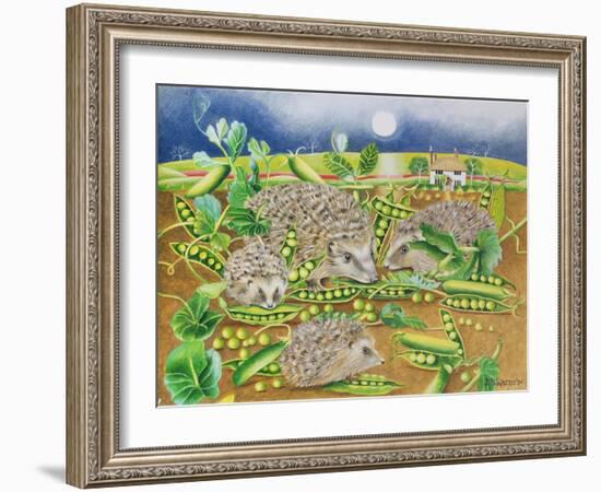 Hedgehogs with Peas Beside a Poppy Field at Night, 1994-E.B. Watts-Framed Giclee Print