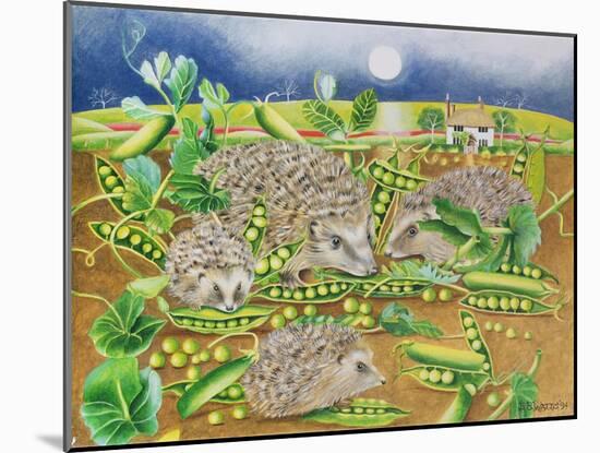 Hedgehogs with Peas Beside a Poppy Field at Night, 1994-E.B. Watts-Mounted Giclee Print