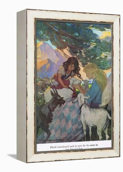 Heidi Introduced Each in Turn by it's Name to Her Friend Clara, Illustration from 'Heidi'-Jessie Willcox-Smith-Framed Premier Image Canvas
