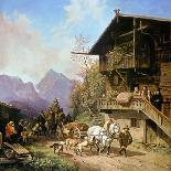 Hunters carousing in front of a hunting lodge near Partenkirchen-Heinrich Bürkel-Framed Premier Image Canvas