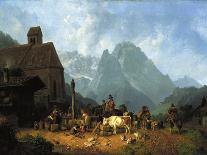 Landscape in the Oberbayen with Herdsmen and their Cattle Resting by A Hut, 1840 (Oil on Canvas)-Heinrich Burkel-Giclee Print