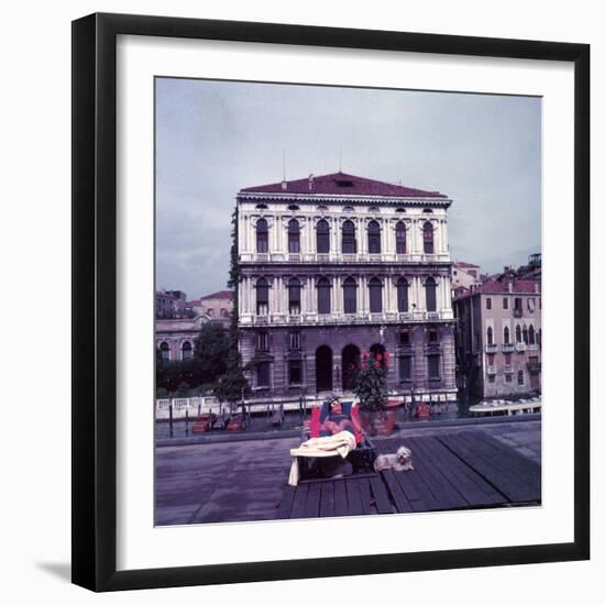 Heiress Peggy Guggenheim Sunbathing on Terrace of Venier Dei Leoni Palace on Grand Canal in Venice-Frank Scherschel-Framed Premium Photographic Print