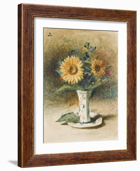 Hélas! Je ne suis pas Van Dyck: two sunflowers in a vase-Leon Joseph Florentin Bonnat-Framed Giclee Print
