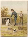 Boy and Girl with Dogs-Helena J Maguire-Mounted Art Print