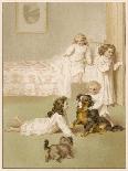 Girls and Dogs at Bedtime-Helena J Maguire-Framed Stretched Canvas