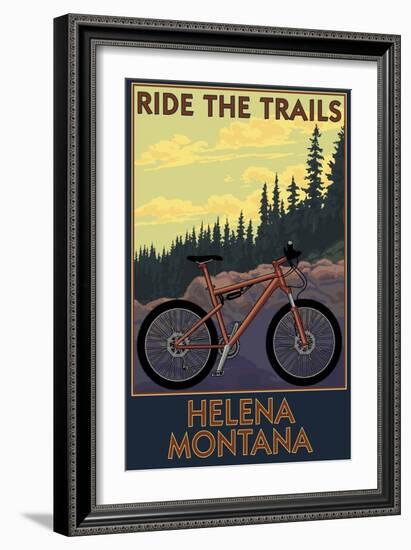 Helena, Montana - Mountain Bike Scene - Ride the Trails-Lantern Press-Framed Art Print