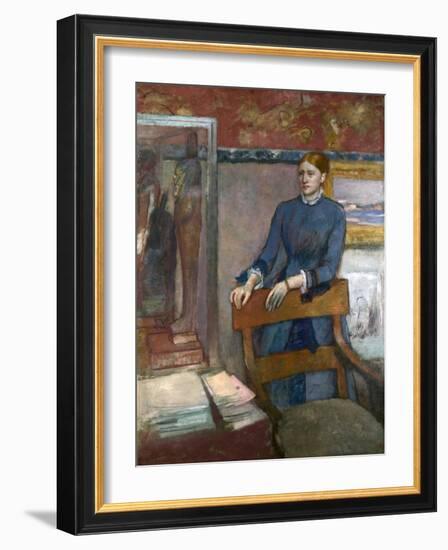 Hélène Rouart in Her Father's Study, C. 1886-Edgar Degas-Framed Giclee Print