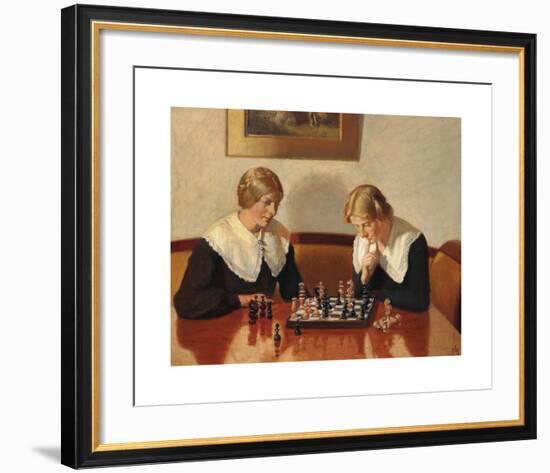 Helga Ancher and Engel Saxild playing chess-Michael Ancher-Framed Premium Giclee Print