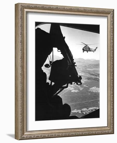 Helicopter And Soldier Approaching Target in Vietnam-Stocktrek Images-Framed Photographic Print