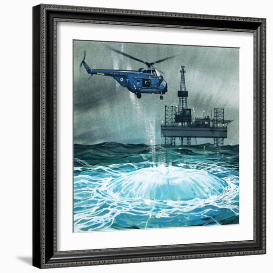 Helicopter Approaches an Oil Rig-Angus Mcbride-Framed Giclee Print