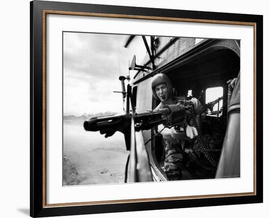 Helicopter Crew Chief James Farley Using M-60 Machine Gun in Landing Zone Near Da Nang-Larry Burrows-Framed Photographic Print