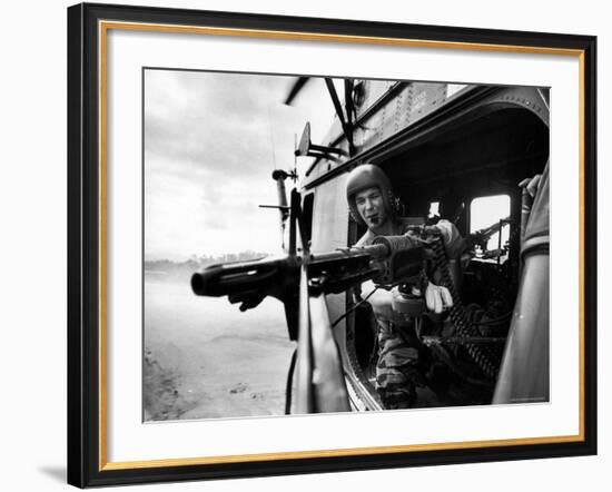 Helicopter Crew Chief James Farley Using M-60 Machine Gun in Landing Zone Near Da Nang-Larry Burrows-Framed Photographic Print