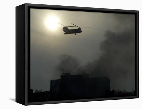 Helicopter Flies Above the Building Where a Plane Crashed in Tehran, Iran-null-Framed Premier Image Canvas