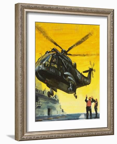 Helicopter Landing on Aircraft Carrier-English School-Framed Giclee Print