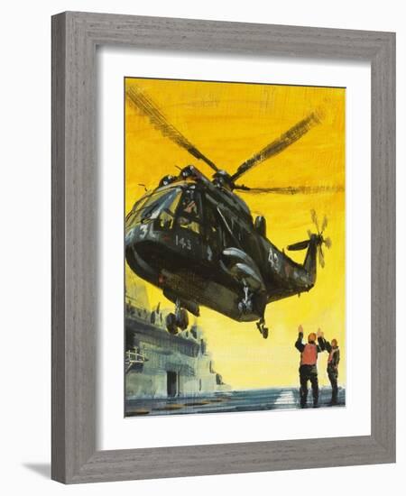 Helicopter Landing on Aircraft Carrier-English School-Framed Giclee Print