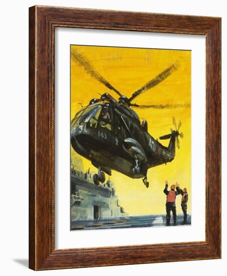 Helicopter Landing on Aircraft Carrier-English School-Framed Giclee Print