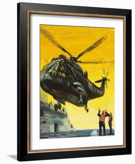 Helicopter Landing on Aircraft Carrier-English School-Framed Giclee Print