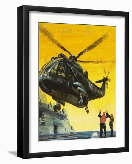 Helicopter Landing on Aircraft Carrier-English School-Framed Giclee Print