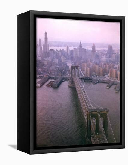 Helicopter View of the Brooklyn Bridge, New York City-Dmitri Kessel-Framed Premier Image Canvas