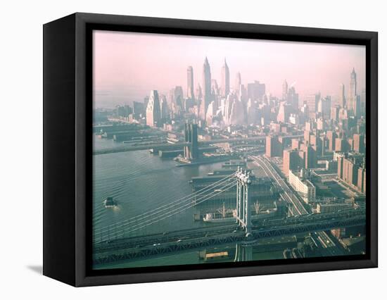 Helicopter Views of New York City's Manhattan and Brooklyn Bridges-Dmitri Kessel-Framed Premier Image Canvas