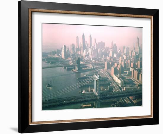 Helicopter Views of New York City's Manhattan and Brooklyn Bridges-Dmitri Kessel-Framed Photographic Print