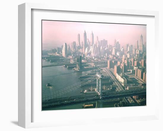 Helicopter Views of New York City's Manhattan and Brooklyn Bridges-Dmitri Kessel-Framed Photographic Print