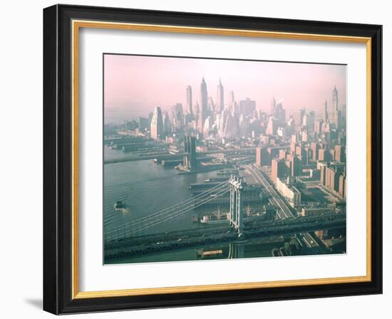 Helicopter Views of New York City's Manhattan and Brooklyn Bridges-Dmitri Kessel-Framed Photographic Print