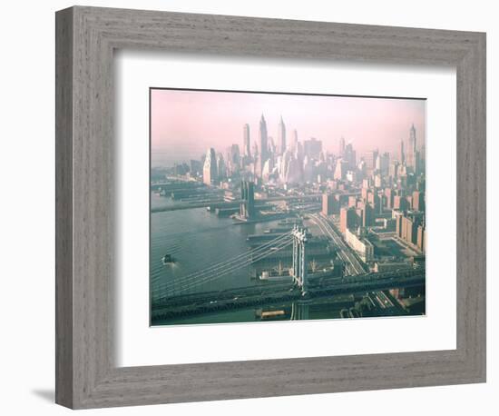 Helicopter Views of New York City's Manhattan and Brooklyn Bridges-Dmitri Kessel-Framed Photographic Print