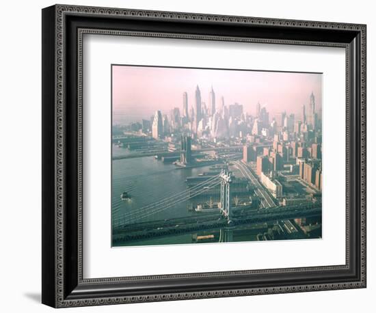 Helicopter Views of New York City's Manhattan and Brooklyn Bridges-Dmitri Kessel-Framed Photographic Print