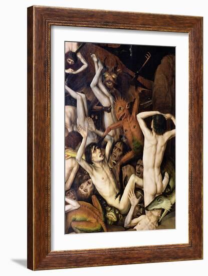 Hell, Detail of a Demon Hitting the Damned, circa 1450-Dieric Bouts-Framed Giclee Print