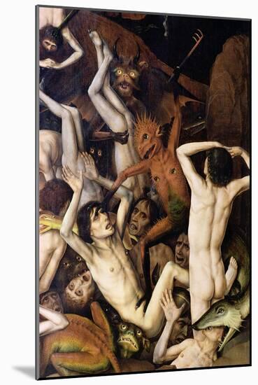 Hell, Detail of a Demon Hitting the Damned, circa 1450-Dieric Bouts-Mounted Giclee Print