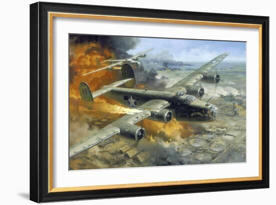 Hell's Wench on Fire over Ploesti-null-Framed Giclee Print