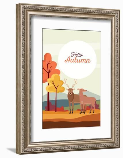 Hello Autumn Season Scene with Reindeer Couple-jemastock-Framed Photographic Print