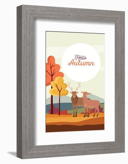 Hello Autumn Season Scene with Reindeer Couple-jemastock-Framed Photographic Print