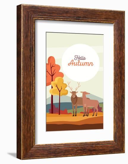 Hello Autumn Season Scene with Reindeer Couple-jemastock-Framed Photographic Print