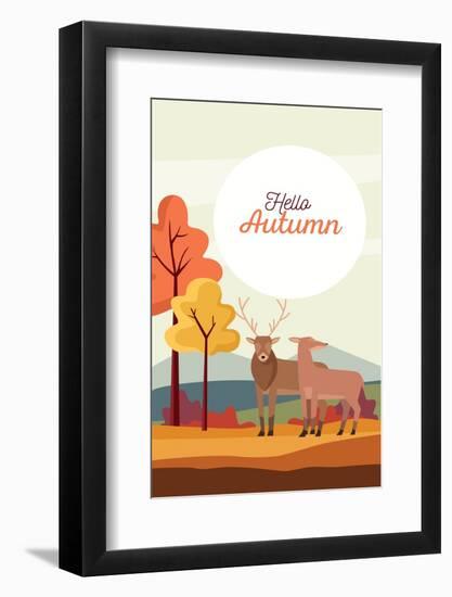 Hello Autumn Season Scene with Reindeer Couple-jemastock-Framed Photographic Print