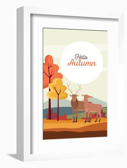 Hello Autumn Season Scene with Reindeer Couple-jemastock-Framed Photographic Print