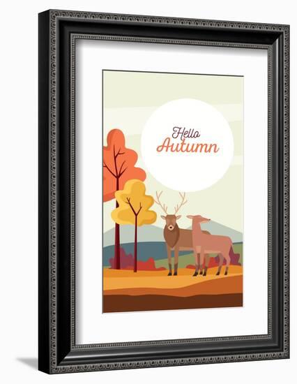 Hello Autumn Season Scene with Reindeer Couple-jemastock-Framed Photographic Print