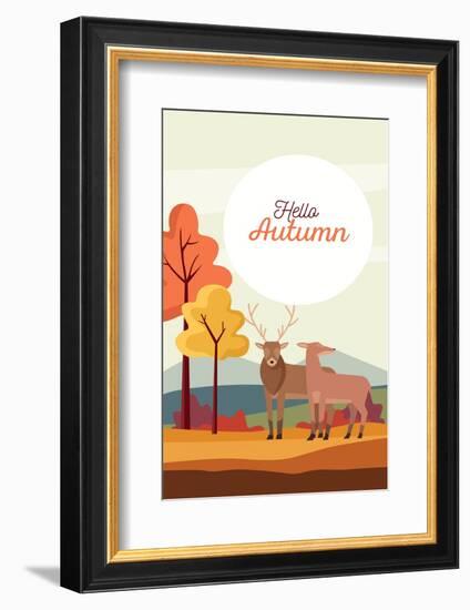 Hello Autumn Season Scene with Reindeer Couple-jemastock-Framed Photographic Print